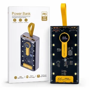 Transparent 20000mAh Power Bank with 4 Cables & 10 LED Lights