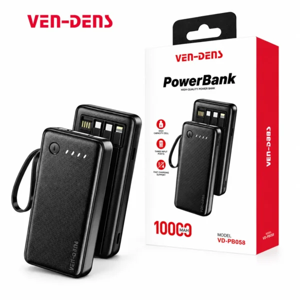 10000mAh Ven Dens Power Bank VD-PBO58 | 4 Cables
