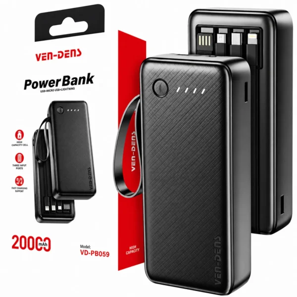 Ven Dens VD-PBO58 20000mAh Power Bank – 4 Cable Support